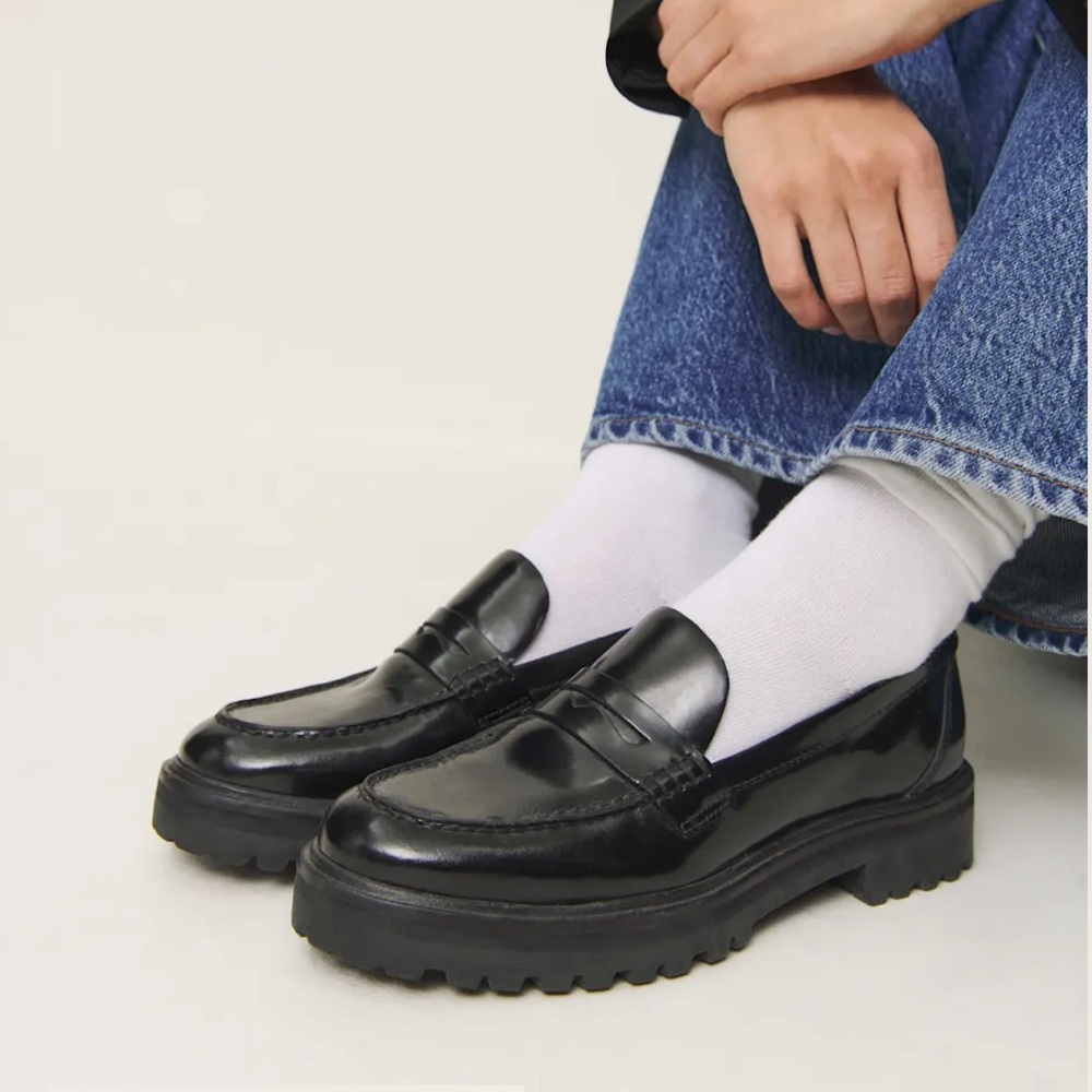 Reformation Glossy Black Loafers